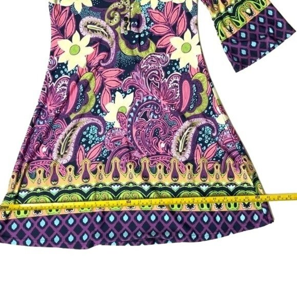 Hot Mama Multicolor Floral Blouse Size S 3/4 Sleeve - Picture 6 of 11